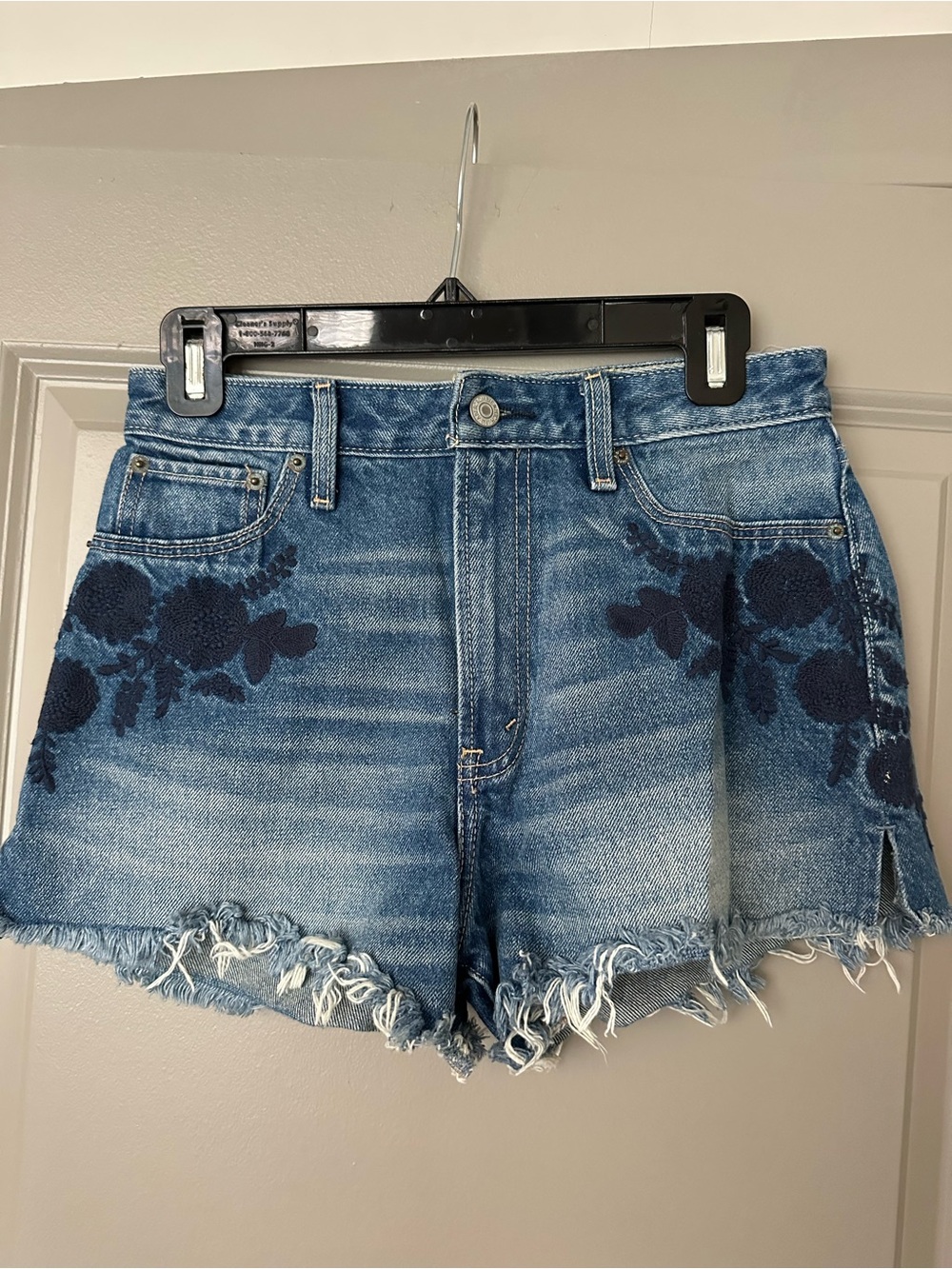 Abercrombie & Fitch Blue Denim Floral Embroidered Festival Shorts